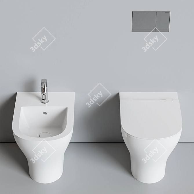 Hatria Beat: Ceramic Toilet, Bidet & Flush Plate 3D model image 2