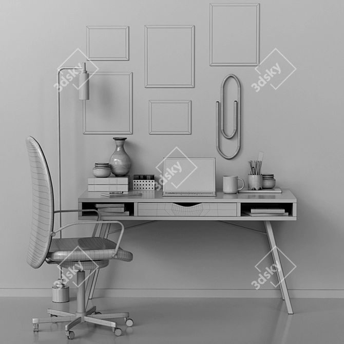 Modern Office Essentials: Table, Chair & Stationery 3D model image 2