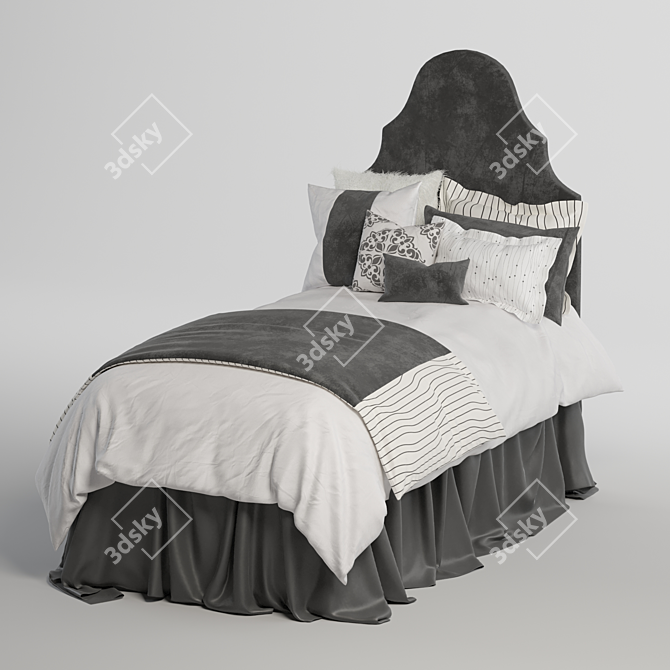 Ivory & Grey Velvet Bed Set 3D model image 1