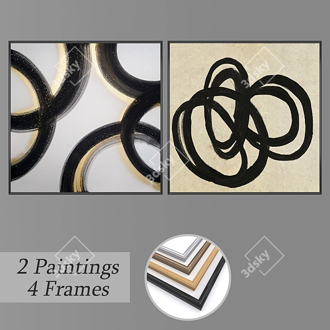 2-Piece Wall Paintings Set 3D model image 1