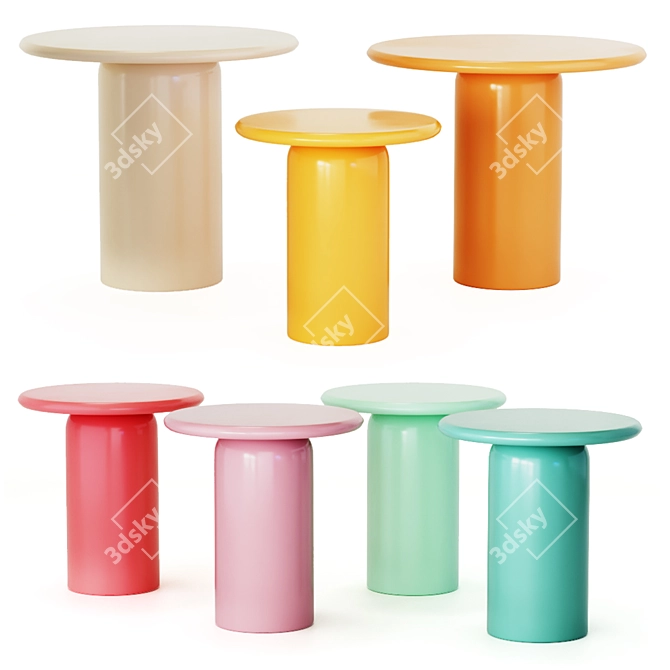 Modern Cylinder Dining Table Set 3D model image 2