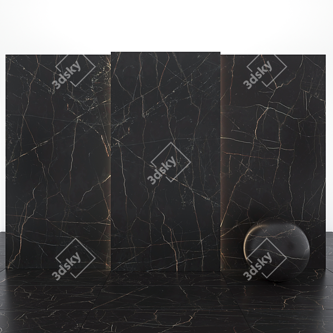 Sleek BlackMarble Slabs & Tiles 3D model image 1