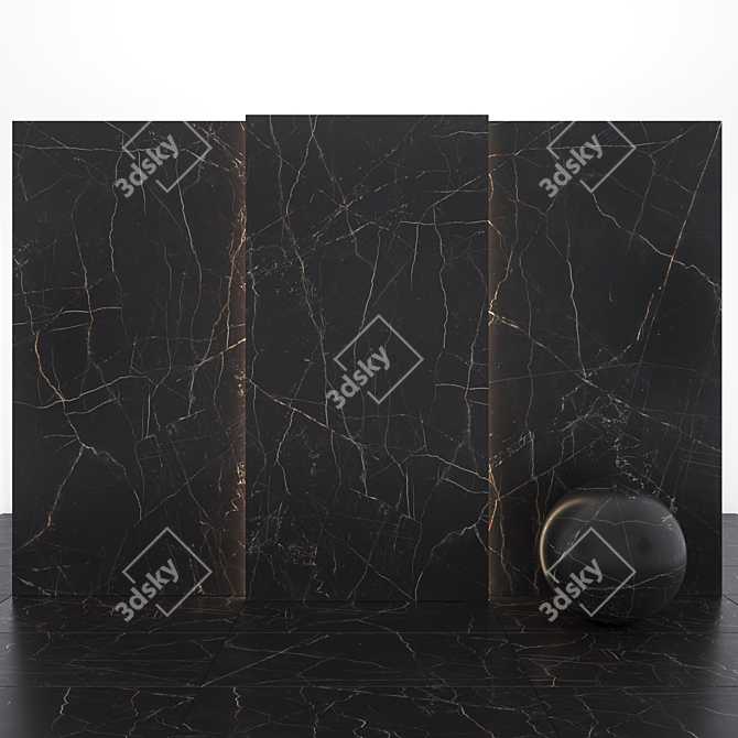 Sleek BlackMarble Slabs & Tiles 3D model image 2