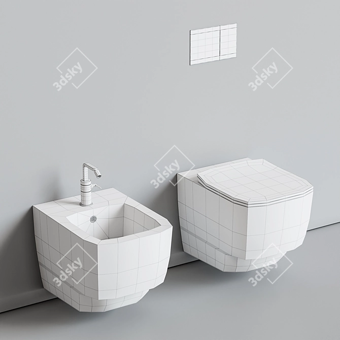 Hatria Fusion: Sleek Ceramic Toilet & Bidet Set 3D model image 5