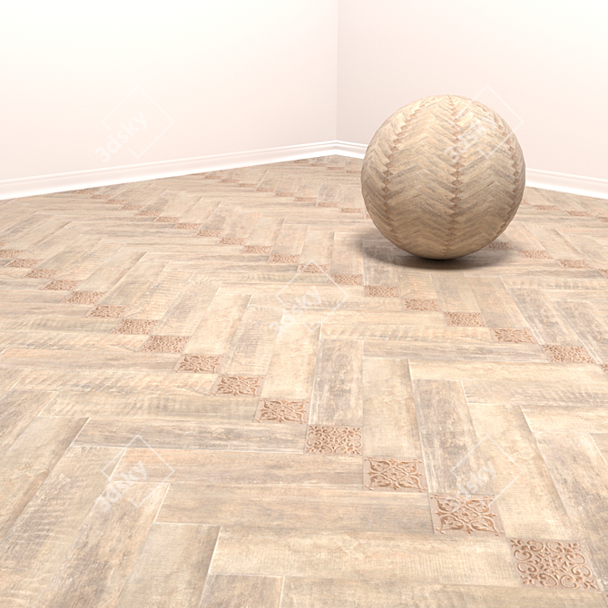 Brush Wood Beige Porcelain Tile 3D model image 1