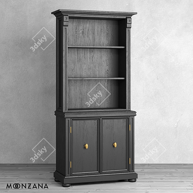 Vintage Oak Bookcase Moonzana 3D model image 1