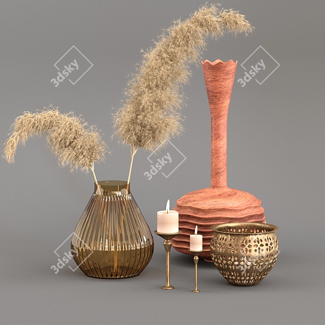 Elegant Pampas Flower Decor Set 3D model image 1