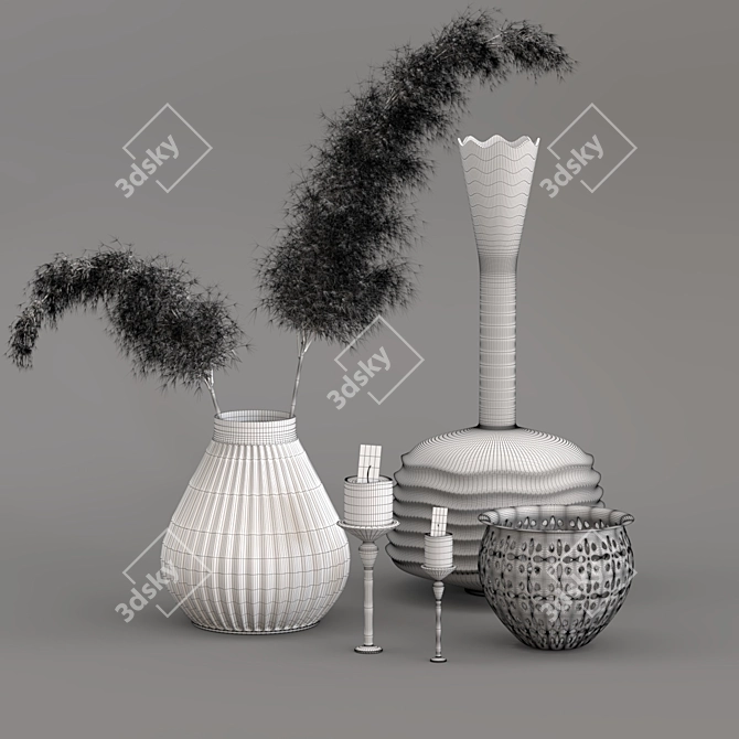 Elegant Pampas Flower Decor Set 3D model image 3