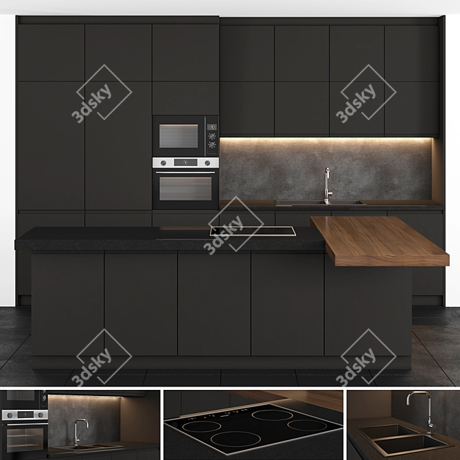 Modern Island Kitchen: Stylish and Functional 3D model image 1