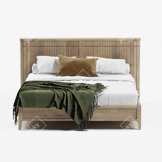 KOPPAR Wooden Bed: Stylish and Sturdy 3D model image 3