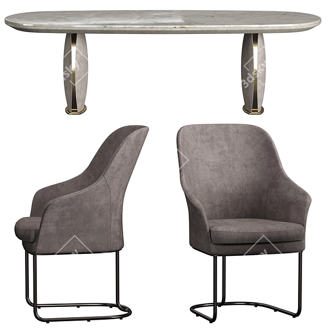 Lotus & Lily: Stylish Leather Dining 3D model image 4