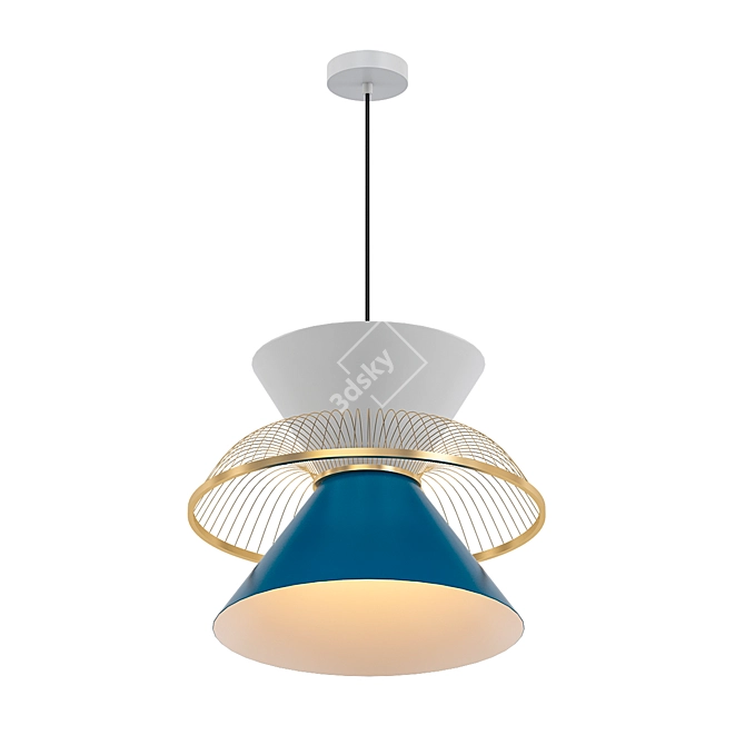 Bamboo-Woven Pendant Light with Blue + White Metal Finish 3D model image 1