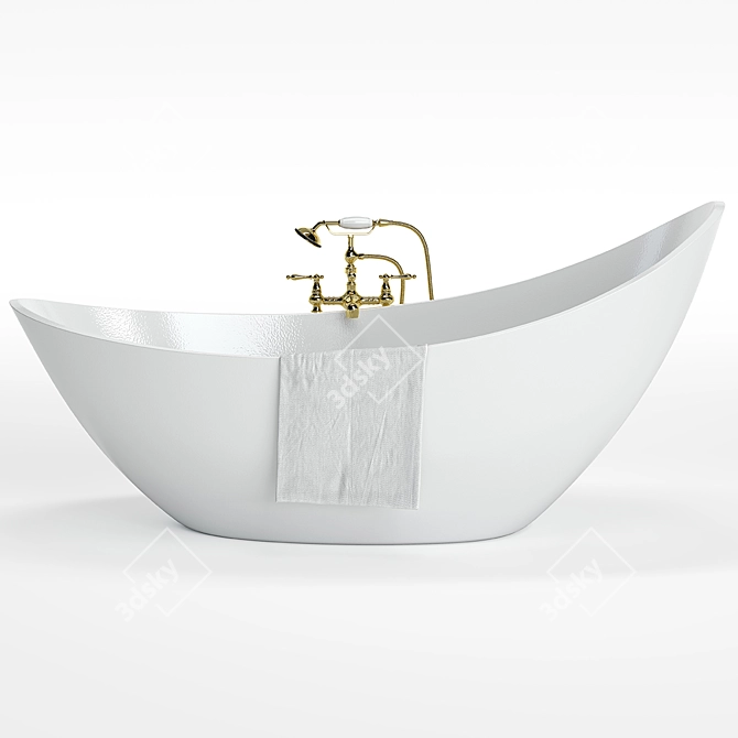 Luxury Metal and Ceramic Bathtub with Shower 3D model image 1