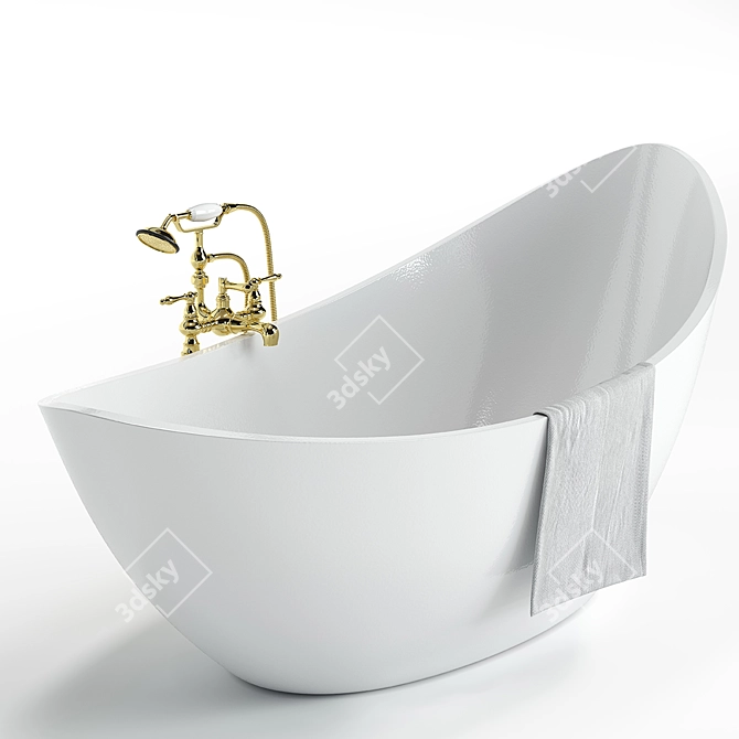 Luxury Metal and Ceramic Bathtub with Shower 3D model image 2