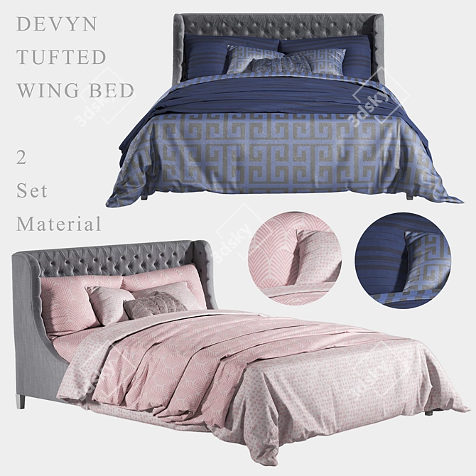 Luxury Devyn Tufted Wing Bed 3D model image 1