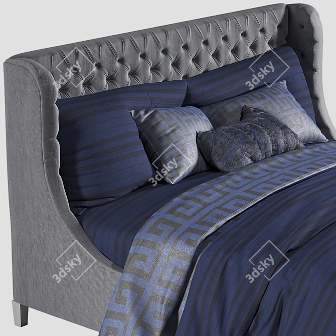 Luxury Devyn Tufted Wing Bed 3D model image 2