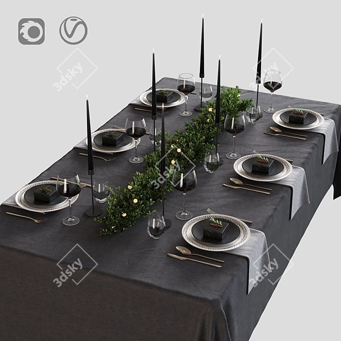 Modern Table Set: Multi-sub Material, UVW-Mapped, Corona/V-Ray Compatible 3D model image 1