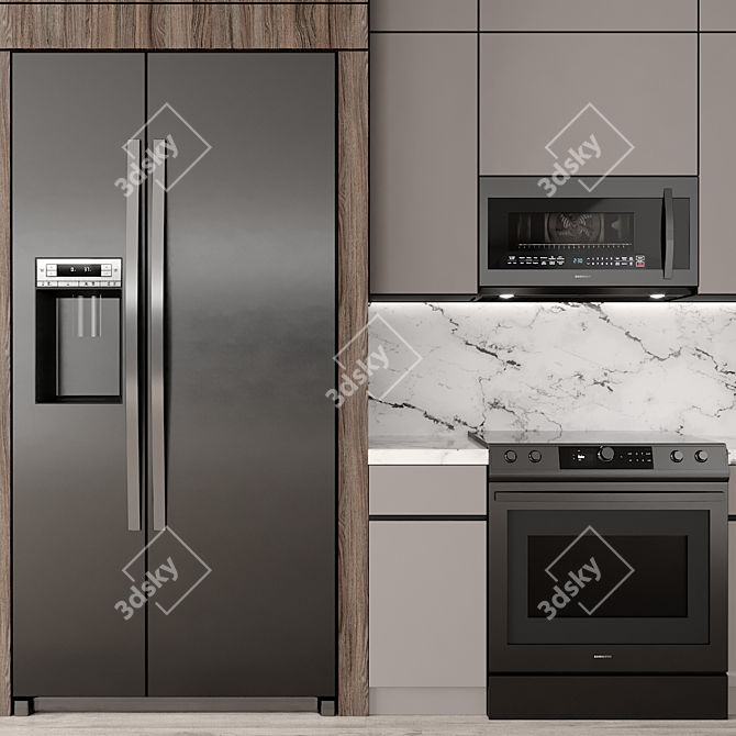 Modern Kitchen Interior Design 3D model image 3