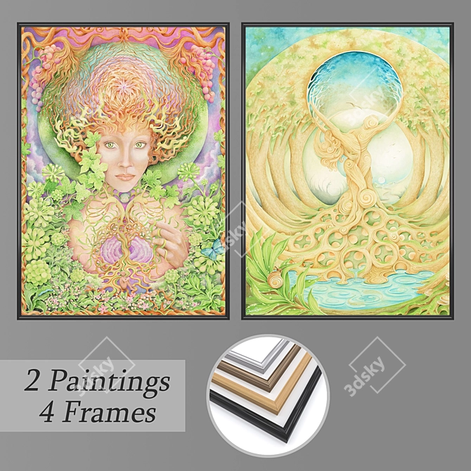 Versatile Set of Wall Paintings and Frames 3D model image 1