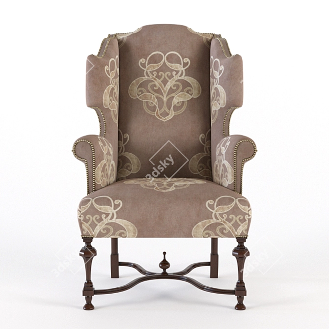 Elegant William & Mary Wing Chair 3D model image 2