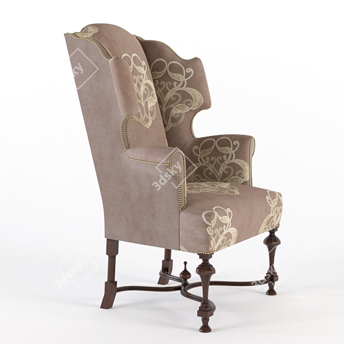 Elegant William & Mary Wing Chair 3D model image 3