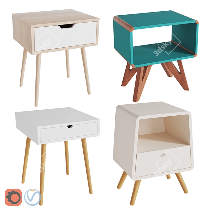 Sleek Side Tables Set 3D model image 1