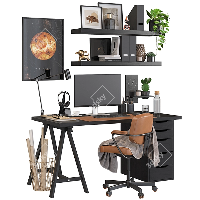 Sleek Black Ikea Office Workspace 3D model image 1