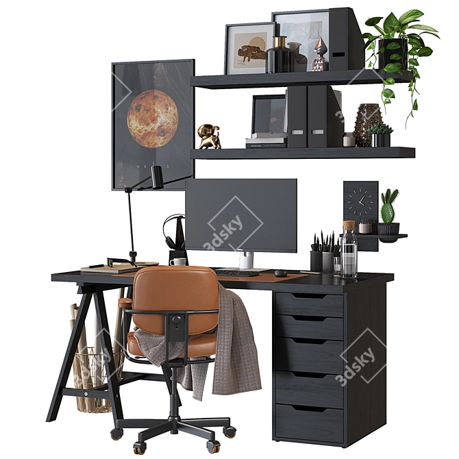 Sleek Black Ikea Office Workspace 3D model image 3