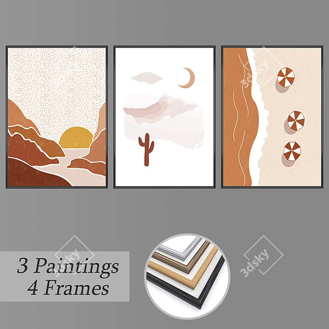 Elegant Wall Art Set with Frame Options 3D model image 1