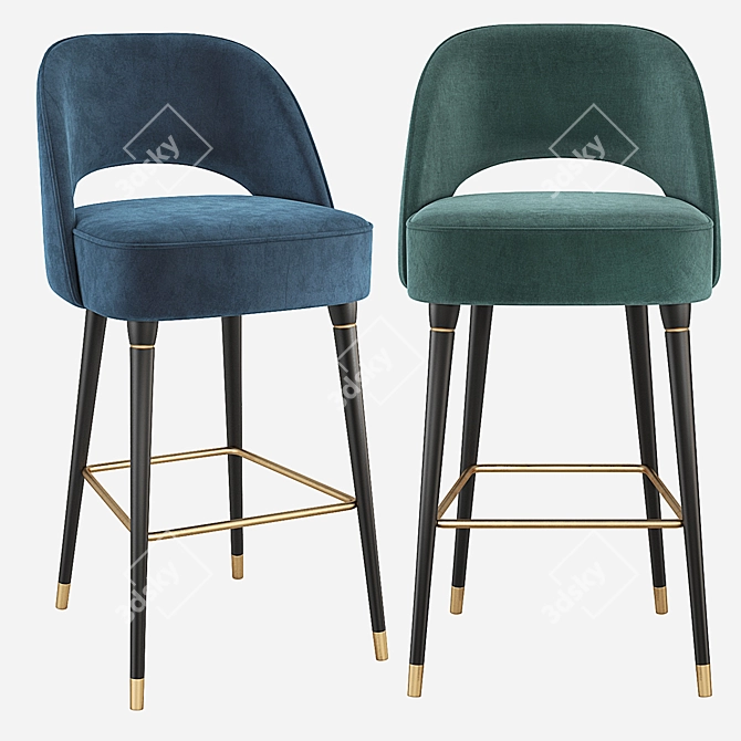 Essential Home Collins Bar Chair: Velvet & Leather 3D model image 1