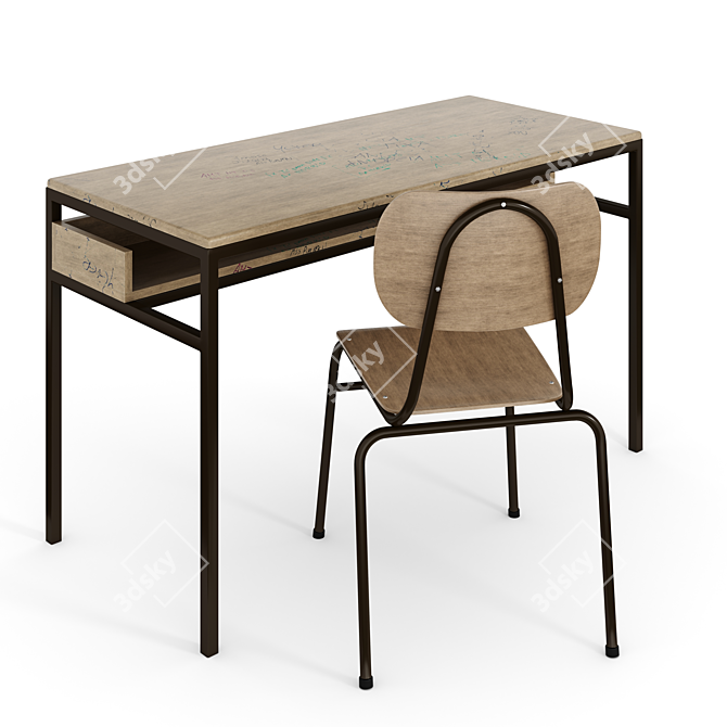 PBR School Classroom Furniture 3D model image 1