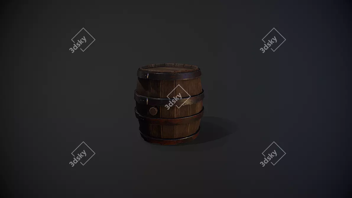 Rustic Wood Barrel: Textures, Maps & Low/High-Poly Models 3D model image 1