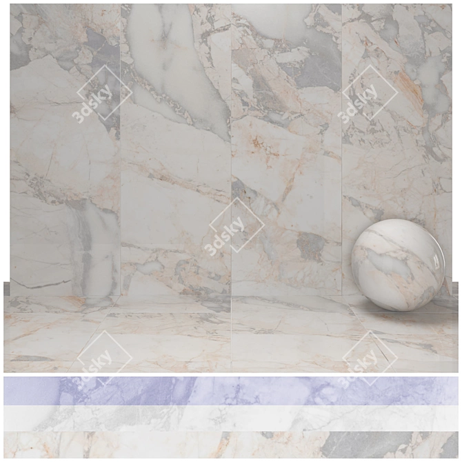 Colonial Blue Marble: Luxury 4-Texture Tiles 3D model image 1