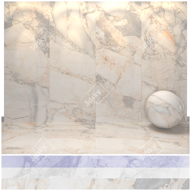 Colonial Blue Marble: Luxury 4-Texture Tiles 3D model image 2
