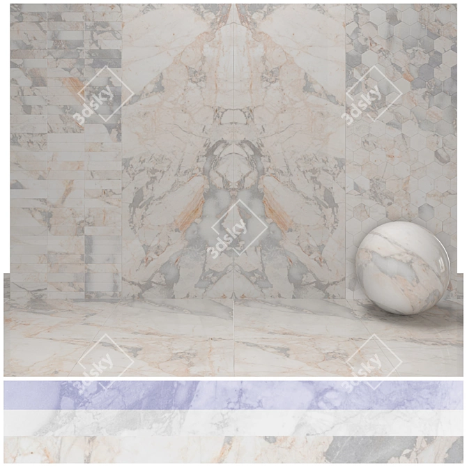 Colonial Blue Marble: Luxury 4-Texture Tiles 3D model image 3