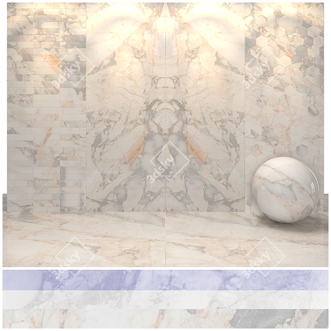 Colonial Blue Marble: Luxury 4-Texture Tiles 3D model image 4
