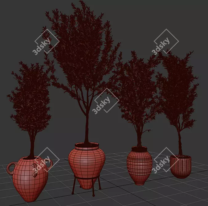 Elegant Indoor Olive Plant Set 3D model image 5