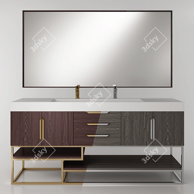 Latte Oak Double Vanity with Shelf 3D model image 1