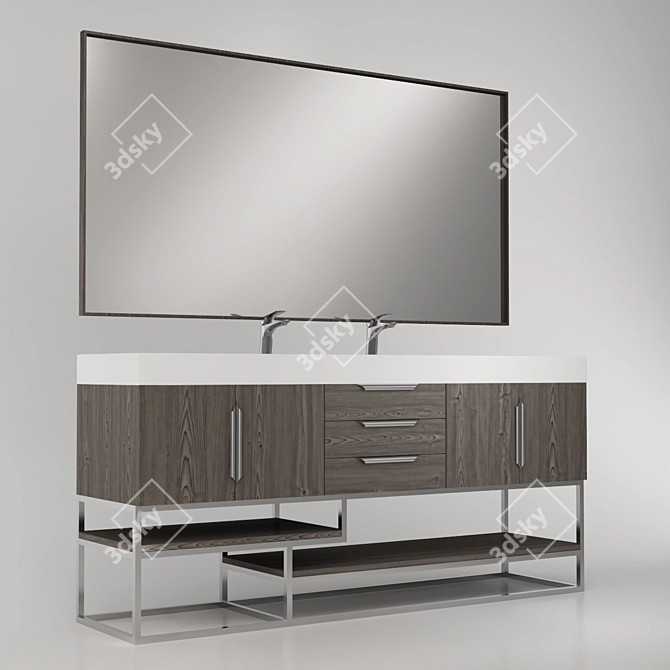 Latte Oak Double Vanity with Shelf 3D model image 2