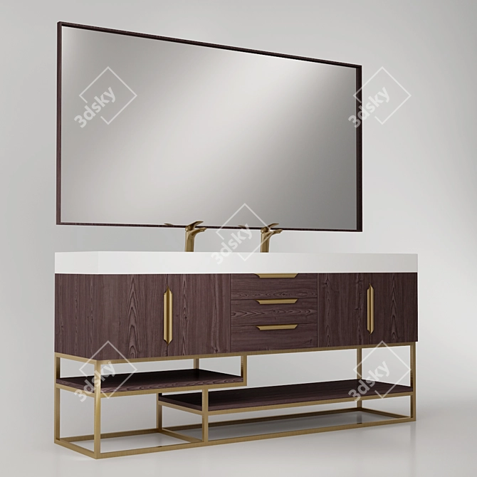 Latte Oak Double Vanity with Shelf 3D model image 3