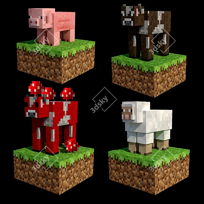 Pixelated Adventure: Minecraft Figurine Pack 3D model image 5