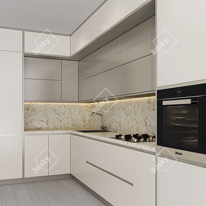 Modern Kitchen Set: Gas Hob, Sink, Oven & Hood 3D model image 4
