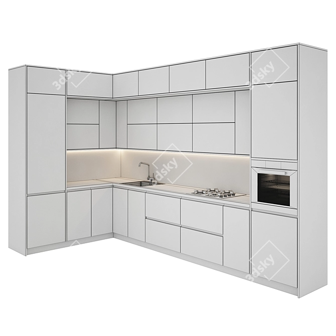 Modern Kitchen Set: Gas Hob, Sink, Oven & Hood 3D model image 5