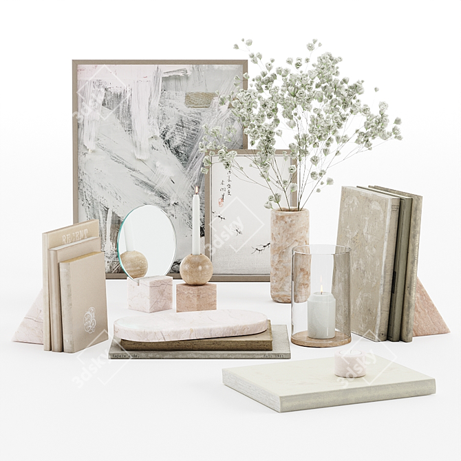 Marble Decor Set: Books, Frames, Lantern 3D model image 1