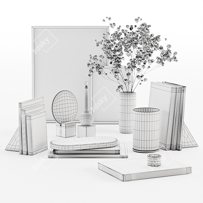 Marble Decor Set: Books, Frames, Lantern 3D model image 5