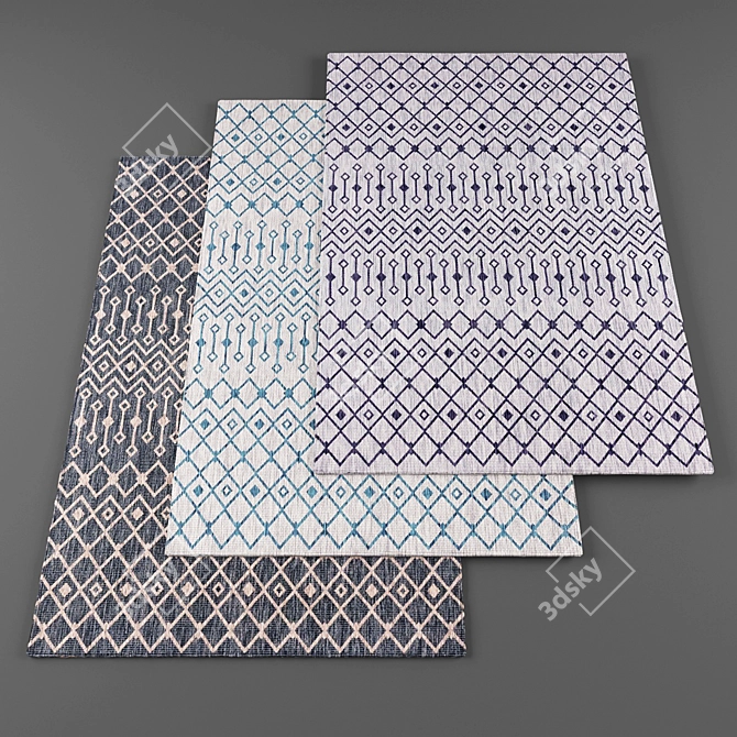 High-Resolution Random 7-Piece Rug Collection 3D model image 1