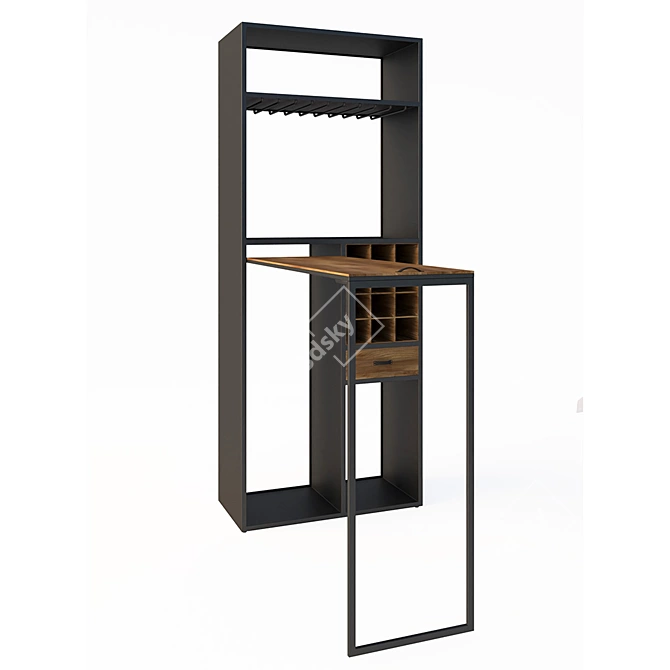 Industrial Loft Bar Cabinet- Stylish and Functional 3D model image 2