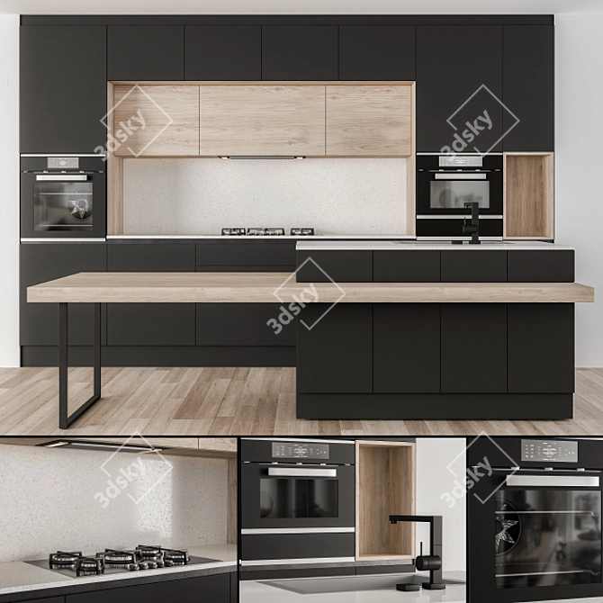 Modern Black 33: Stylish Kitchen 3D model image 1