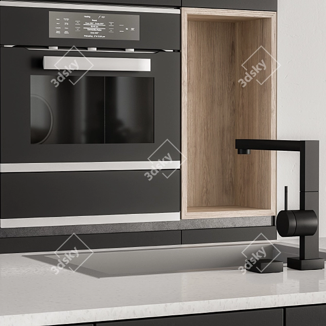 Modern Black 33: Stylish Kitchen 3D model image 3