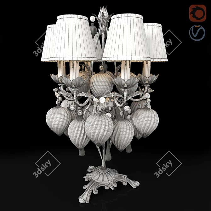 Silk Shade Murano Glass Table Lamp 3D model image 2